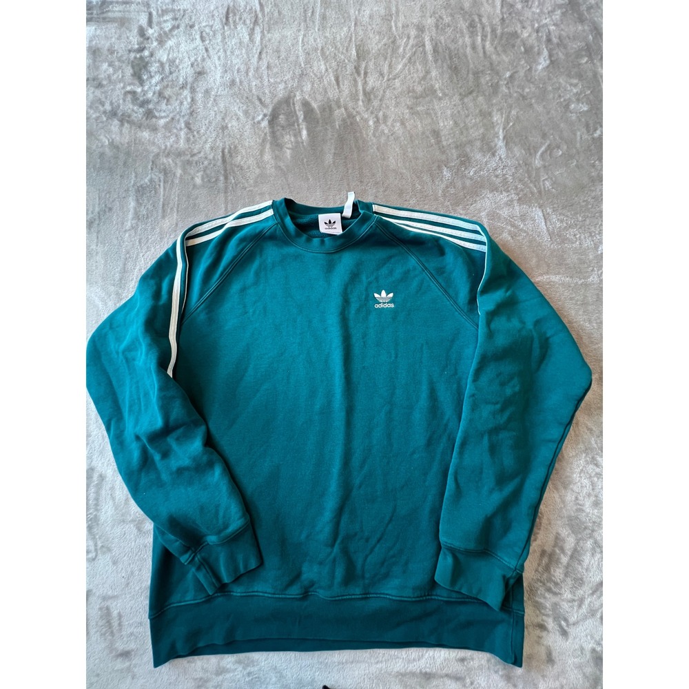 Adidas Sweatshirt Mens Large Green Adicolor 3-Stripes Crewneck Pullover